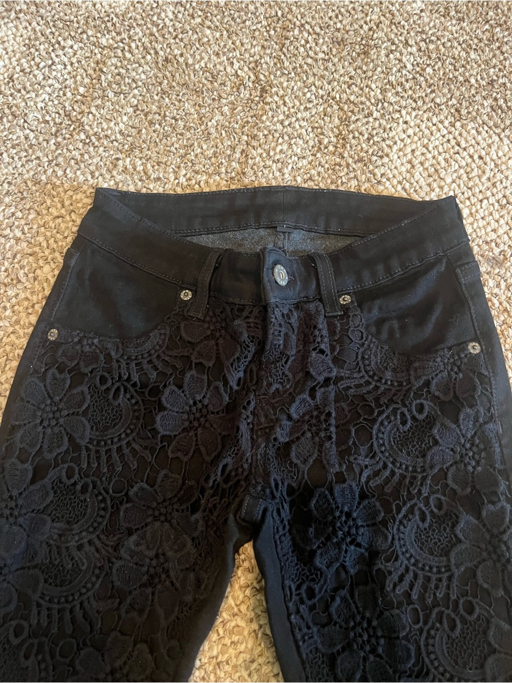Carmar Black Skinny Jeans with Floral Lace Overlay